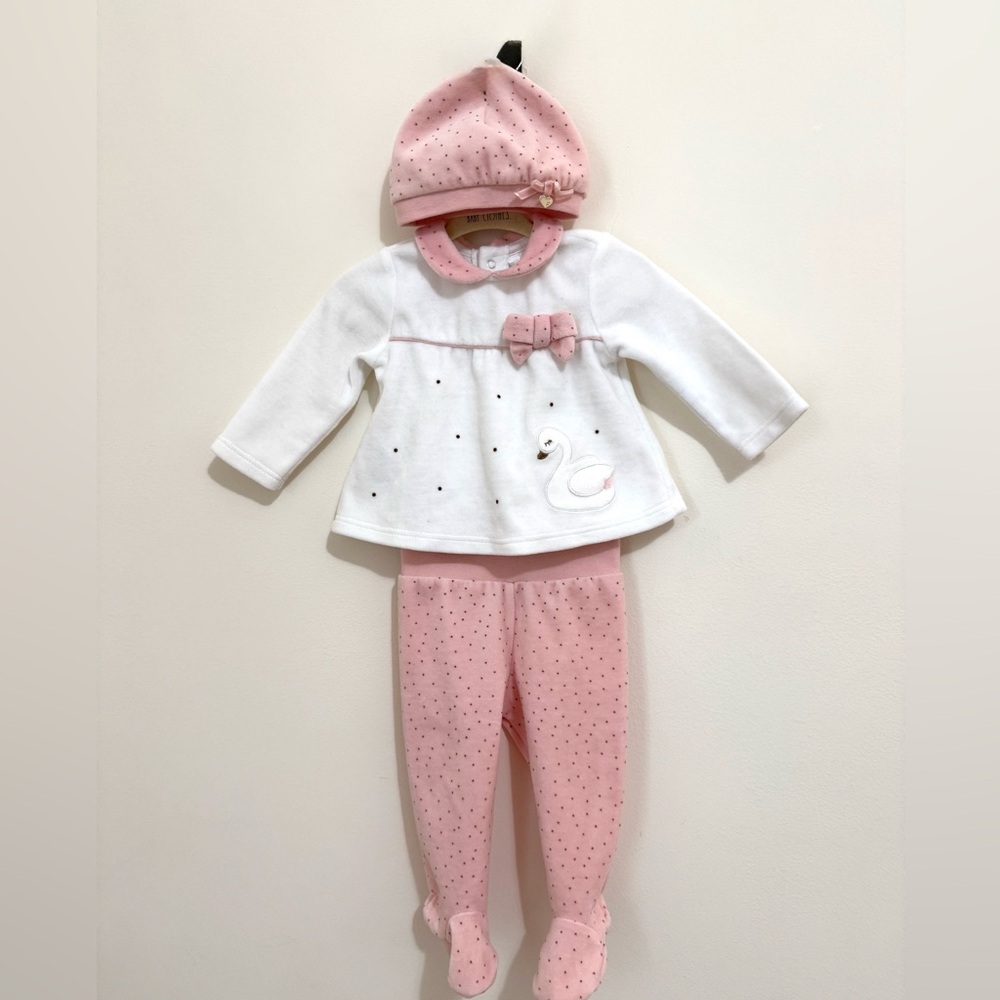 Mayoral Pink and White Baby Set with Swan Motif
